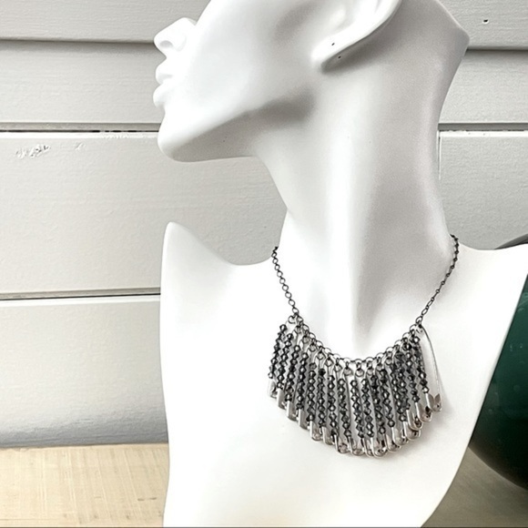 Handmade Swarovski Crystal & Safety Pin Statement Necklace Metal - Picture 5 of 5